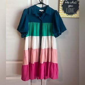 Boutique color block puff sleeve dress